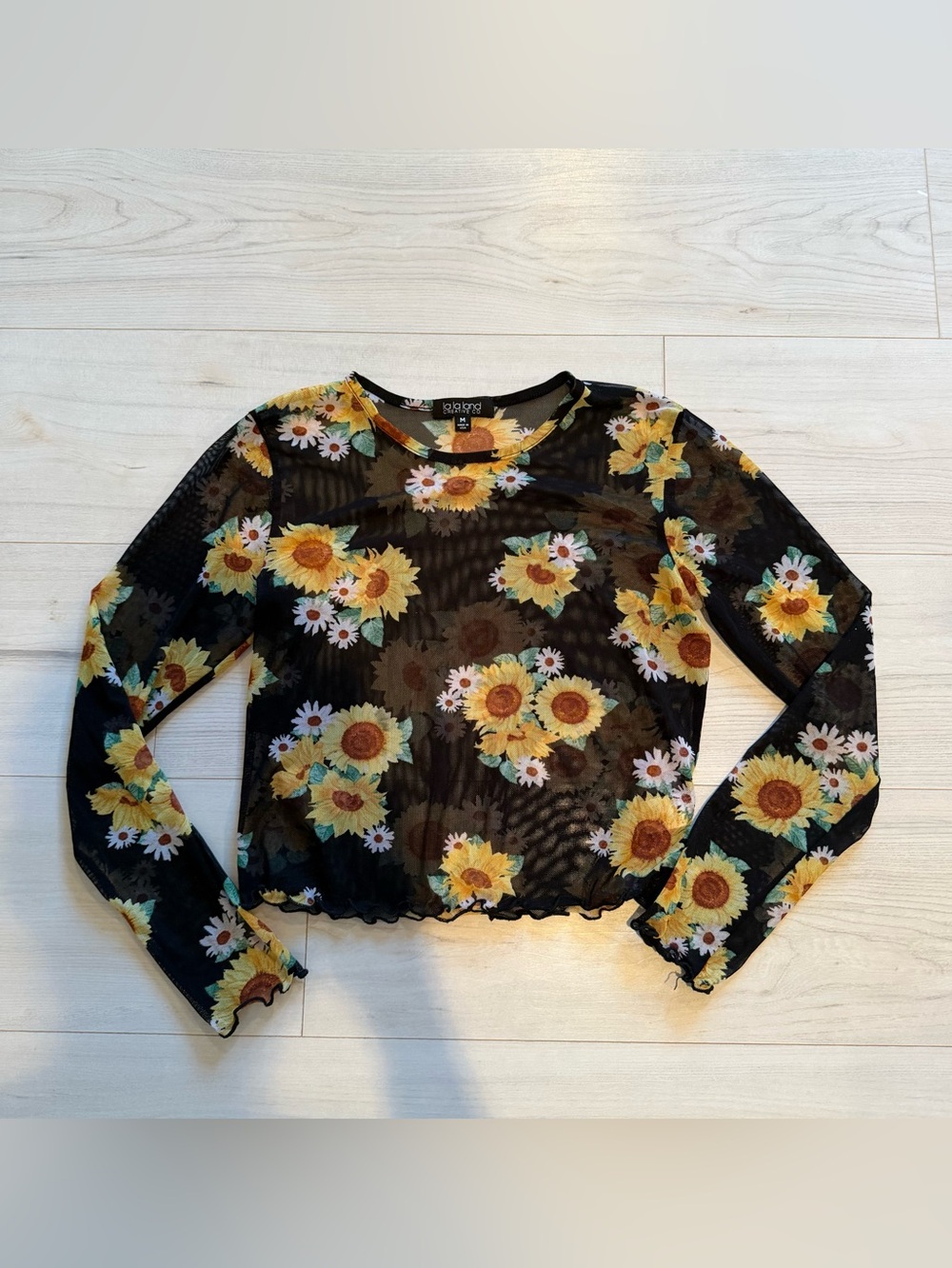 La la land Sunflower Mesh Long Sleeve Crop Top